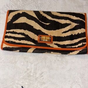 Beautiful Gently Loved Stylish Zebra Print Clutch Learher Trim by Kate Spade ♠️